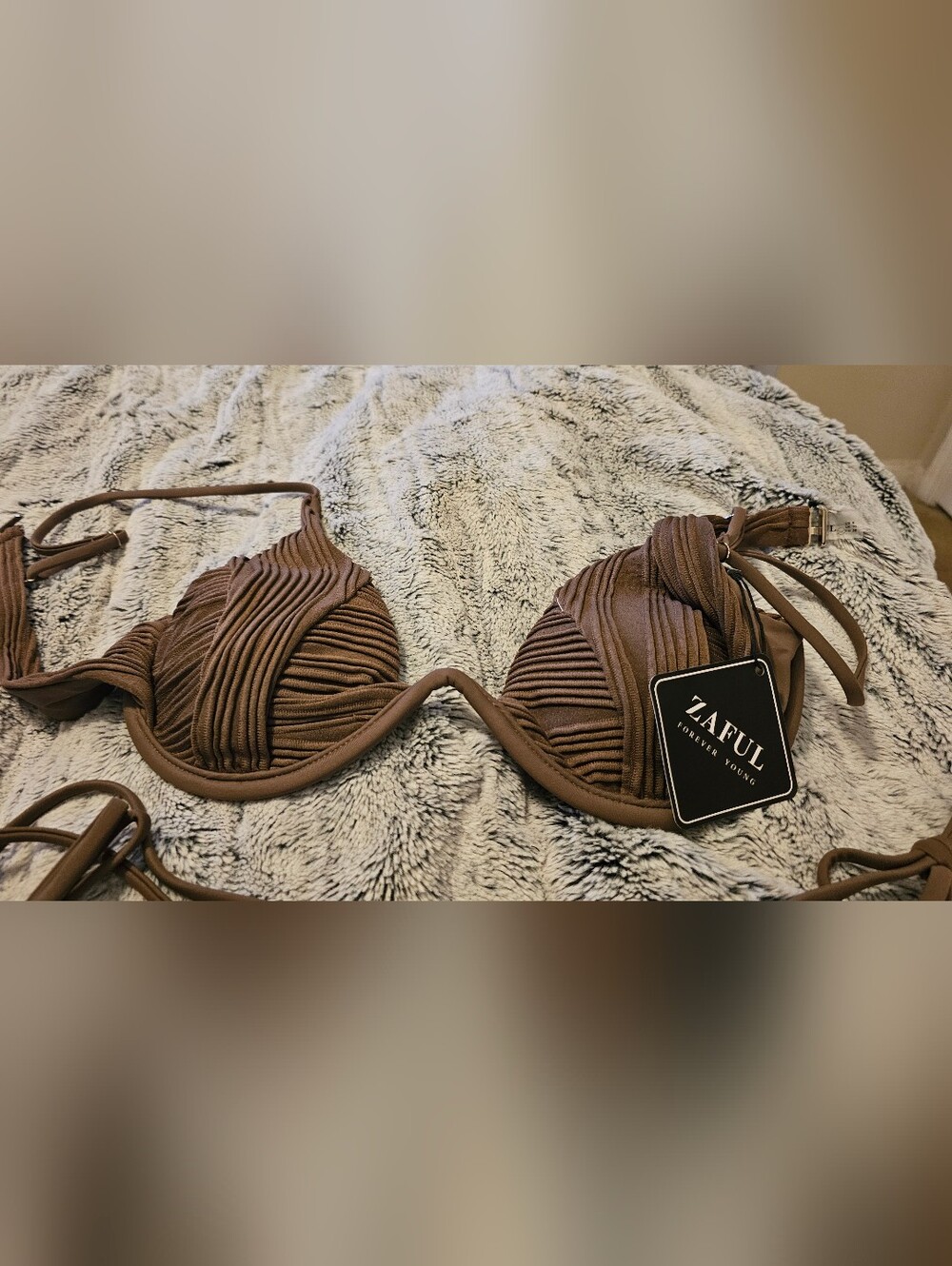 Zaful Brown Textured Bikini Top